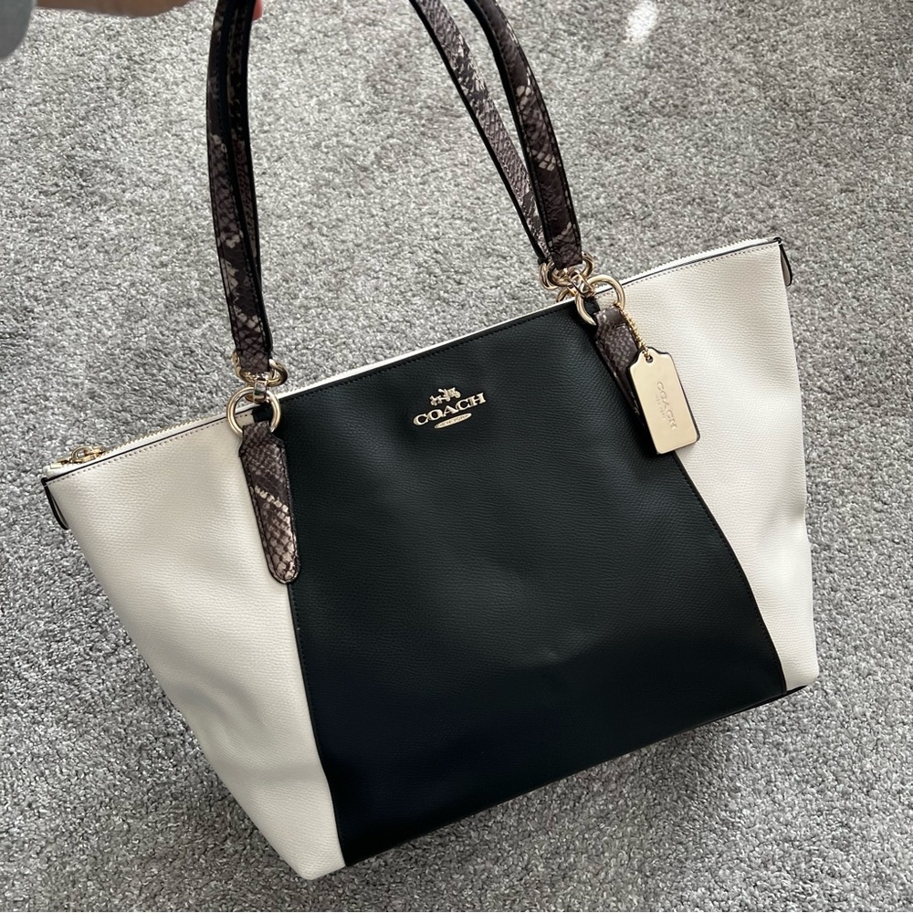 Coach Ava zip tote two tone color leather NWT
